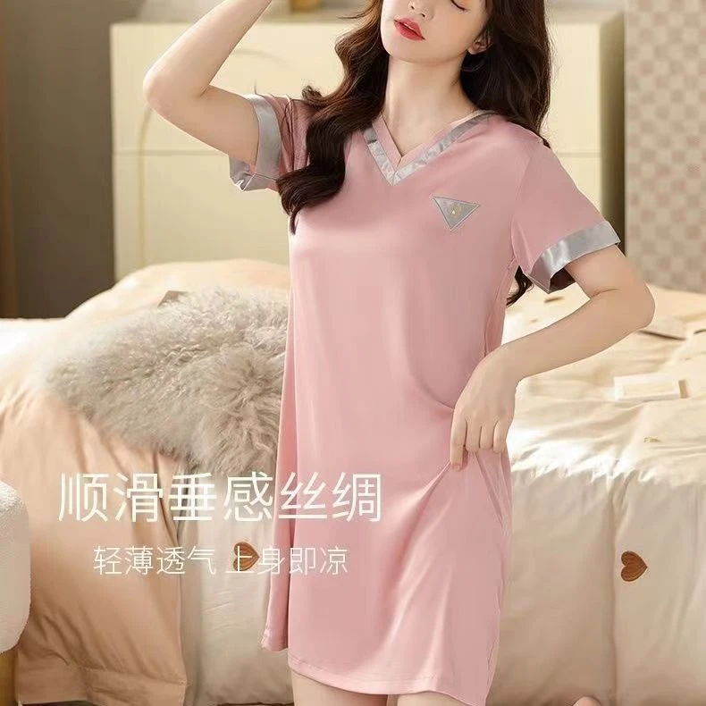 2025新款夏季性感薄款女款睡裙带胸垫可外穿冰丝睡衣女夏天家居服