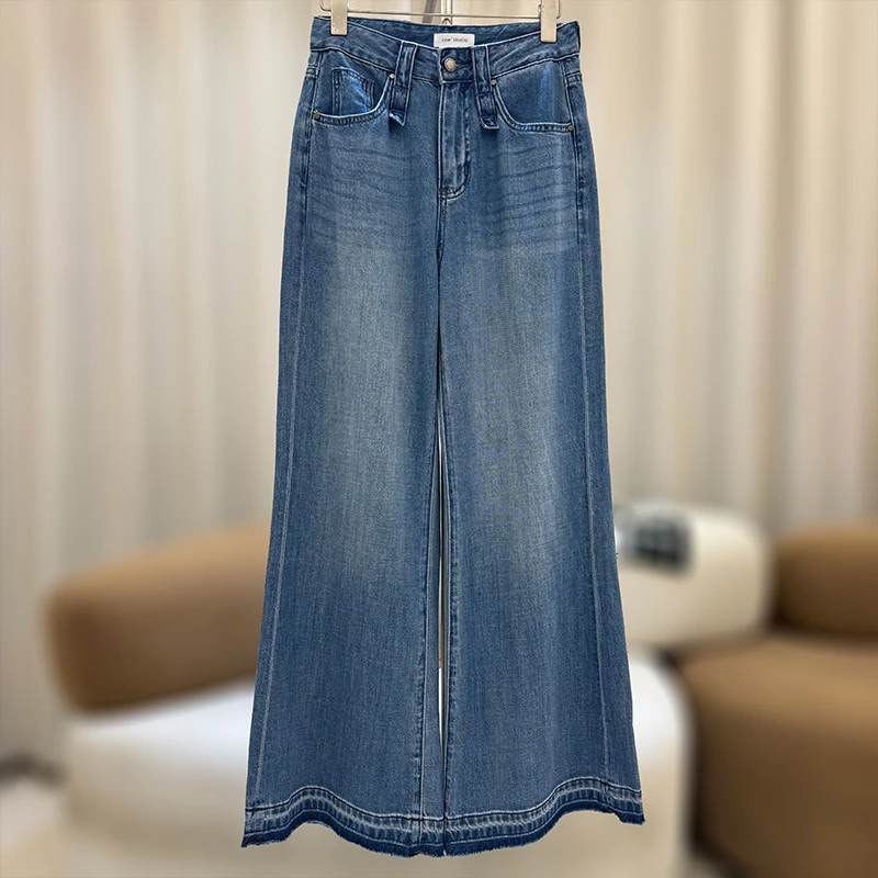 大码直筒阔腿牛仔裤女夏季薄款宽松显瘦胖mm腿粗胯宽裤子/25255