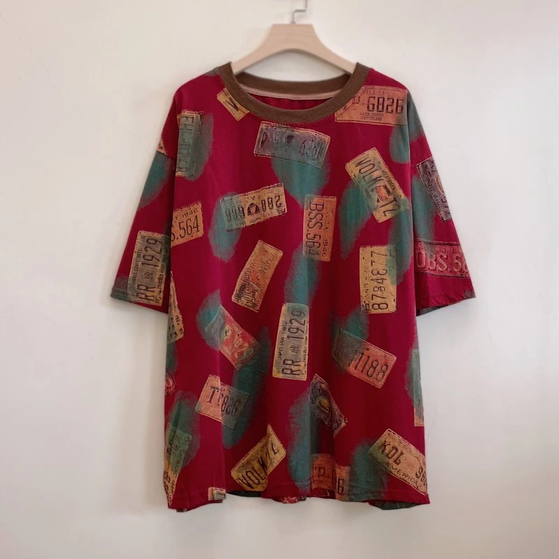 年轻中年妈妈装夏季大码显瘦遮肉休闲短袖棉T恤2025新款YX105628