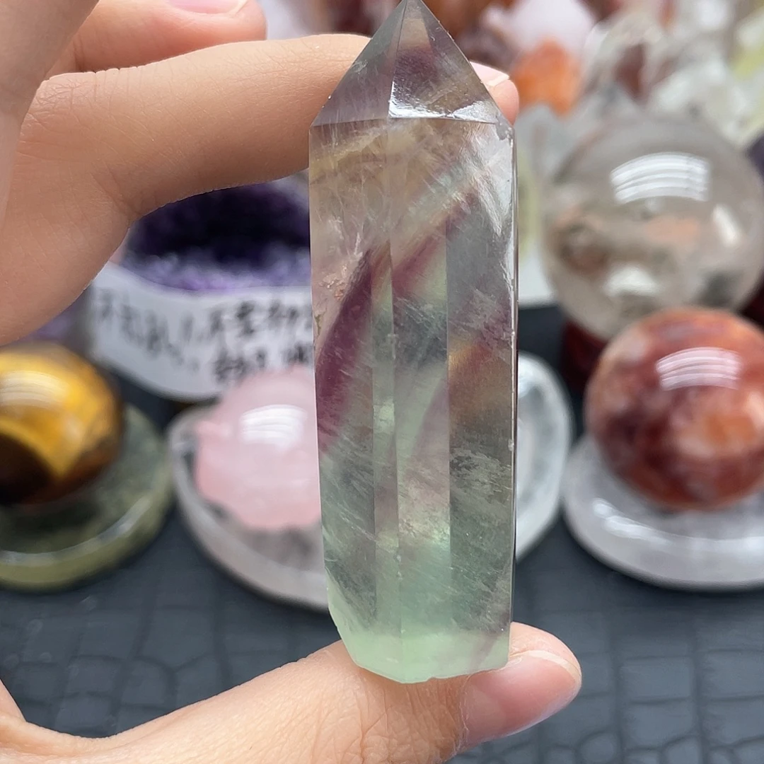 珠宝半成品发晶未镶嵌36紫莹柱