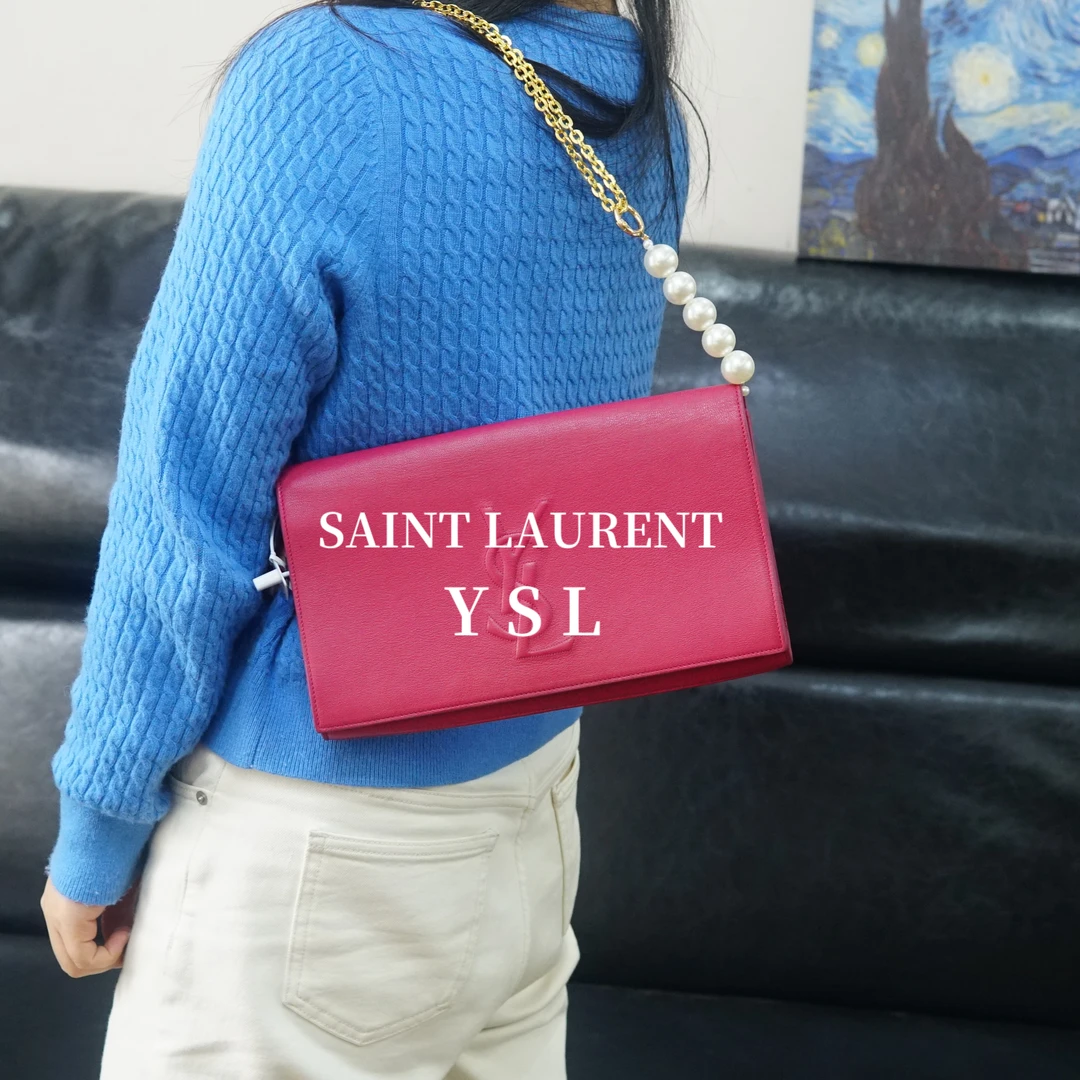 95新 YSL/圣罗兰 红色链条单肩包/HD01717039/7039