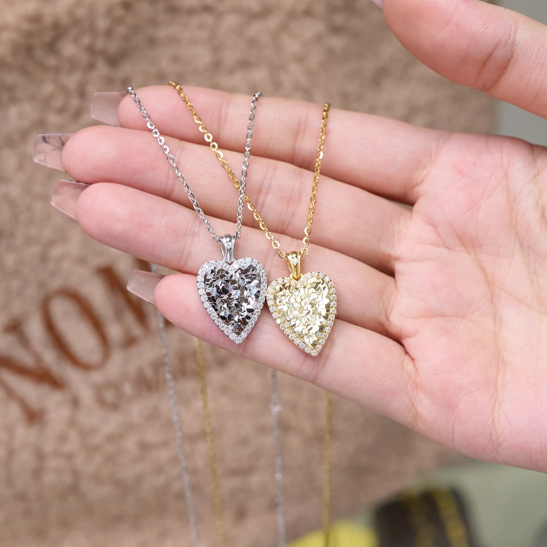 恒美娜 坠链均925银莫桑石 甜心锤纹项链春季新款百搭气质时尚Y