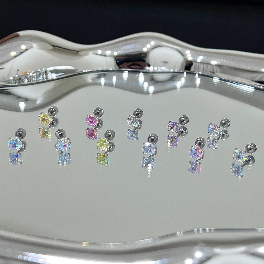 钛钢合成锆石耳饰 5mm八边手捧花切耳骨钉耳蜗钉外螺旋长6粗0.8杆