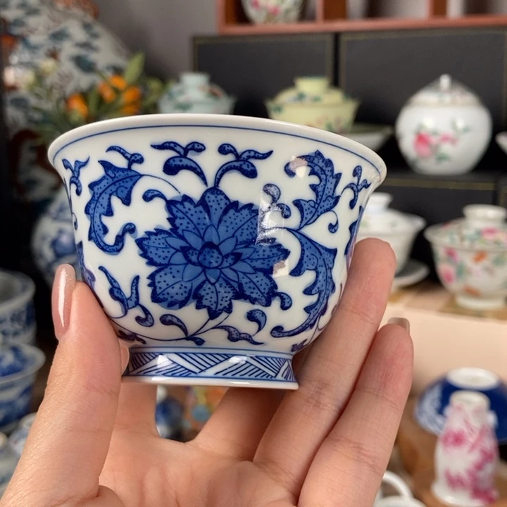 杯折葵非器缠枝莲撇口杯