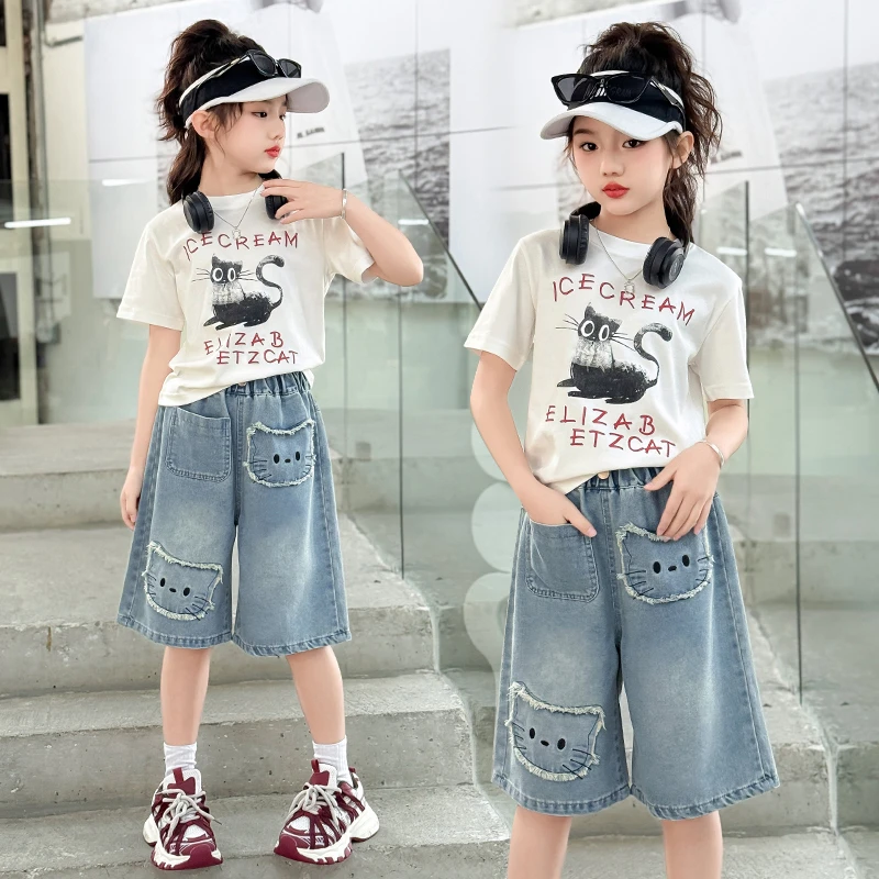 女童牛仔五分裤夏季薄款洋气中大童夏装可爱百搭短裤儿童夏装裤子