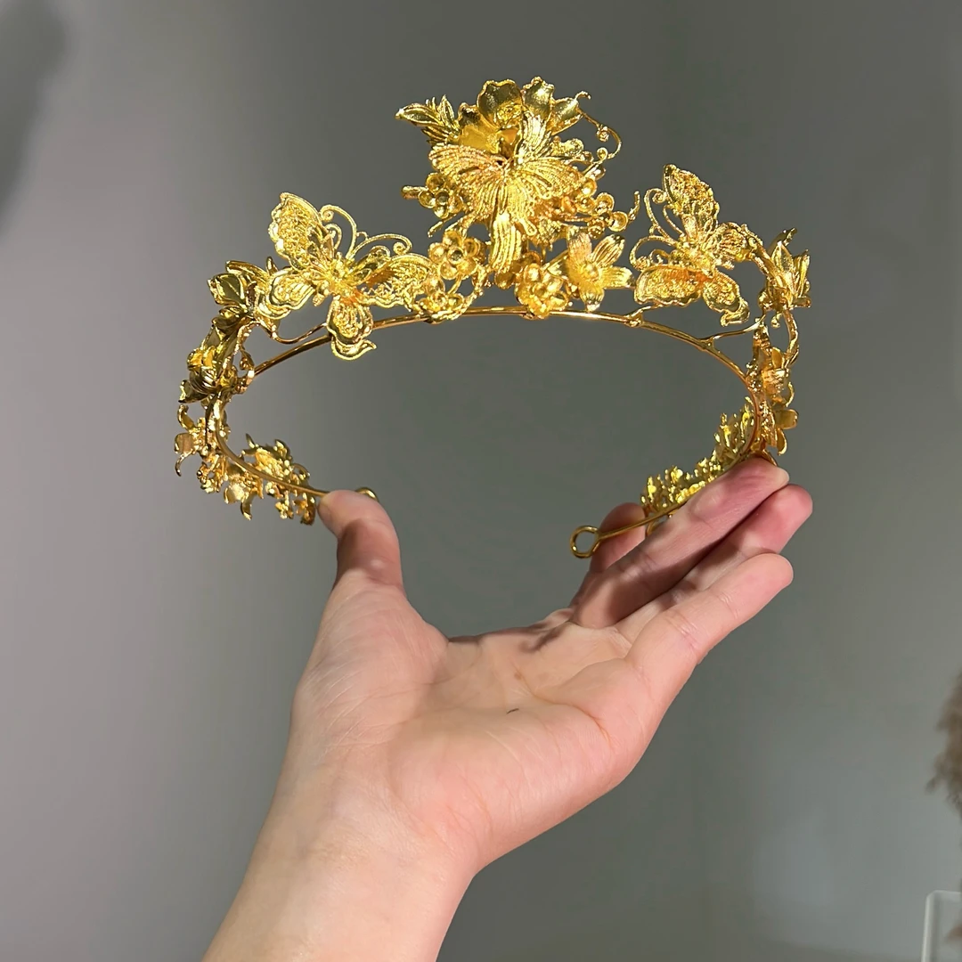 6975 百搭减龄金色龙凤褂半冠新娘饰品