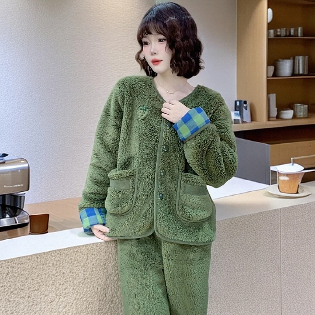 【瑜妹妹】四季常青-绿葡萄加绒加厚可外穿家居服睡衣女士秋冬新款
