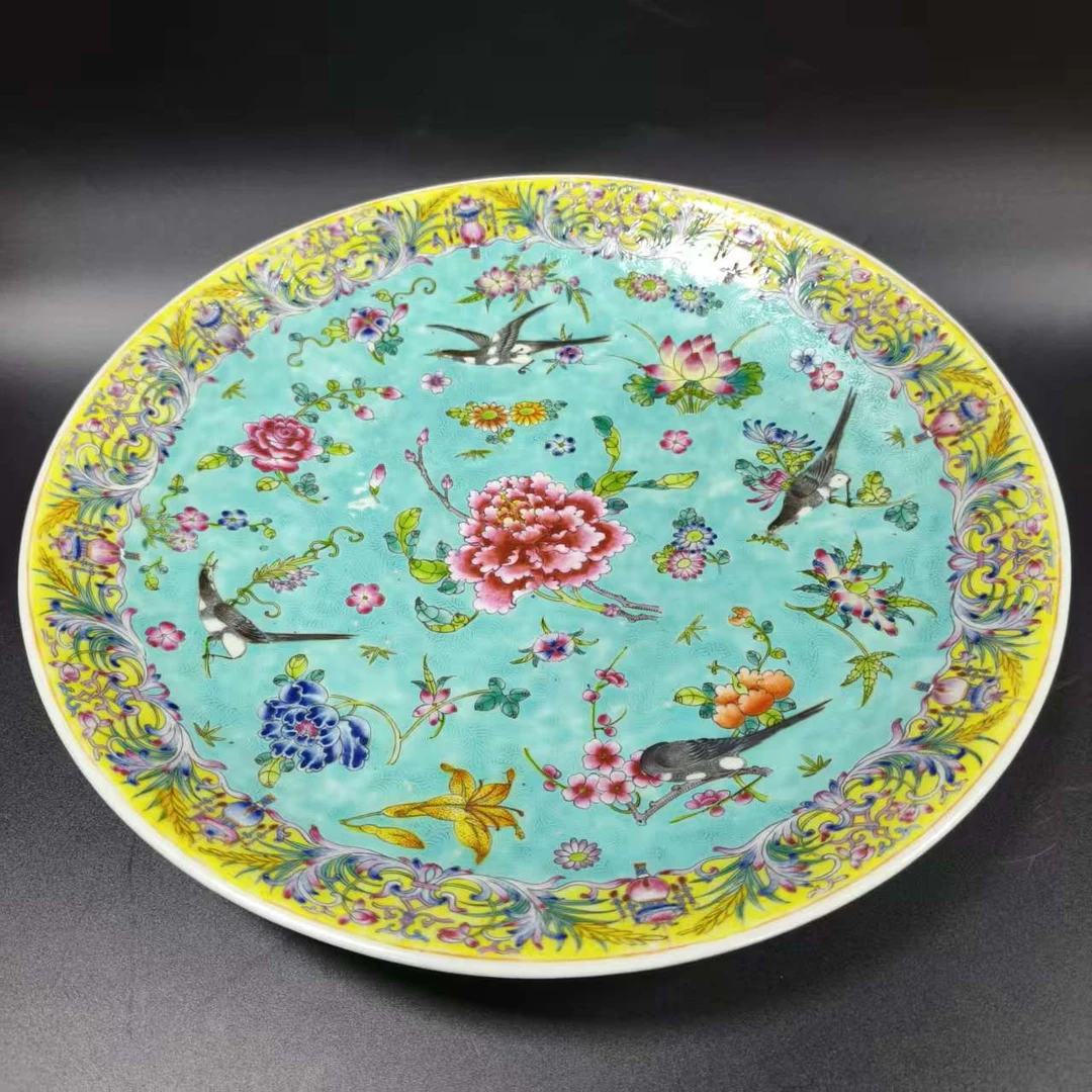DS231 清乾隆粉彩花鸟盘 直径32.5cm