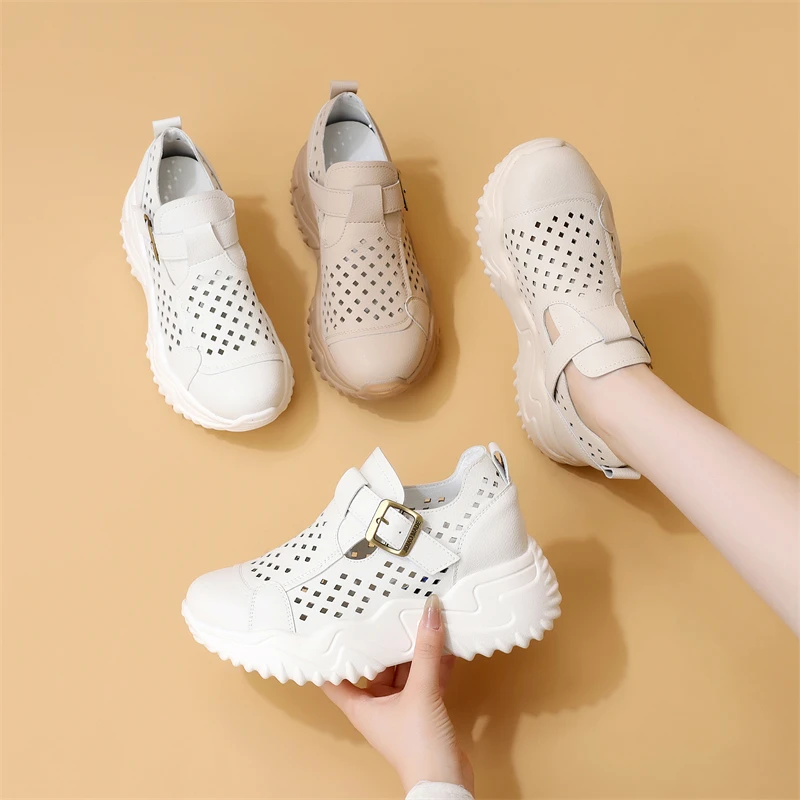 增高厚底夏季凉鞋女2025新款镂空透气软底不累脚休闲鞋子外穿时尚