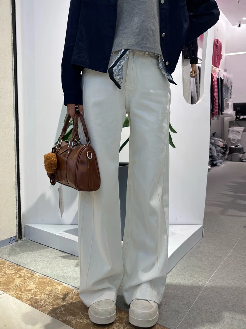 阔腿裤中高腰极简风牛仔裤秋季直筒裤时尚长裤