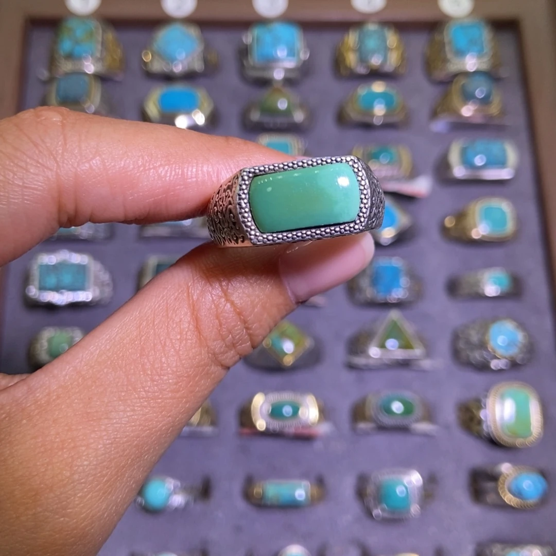 绿松石银S925镶嵌戒指