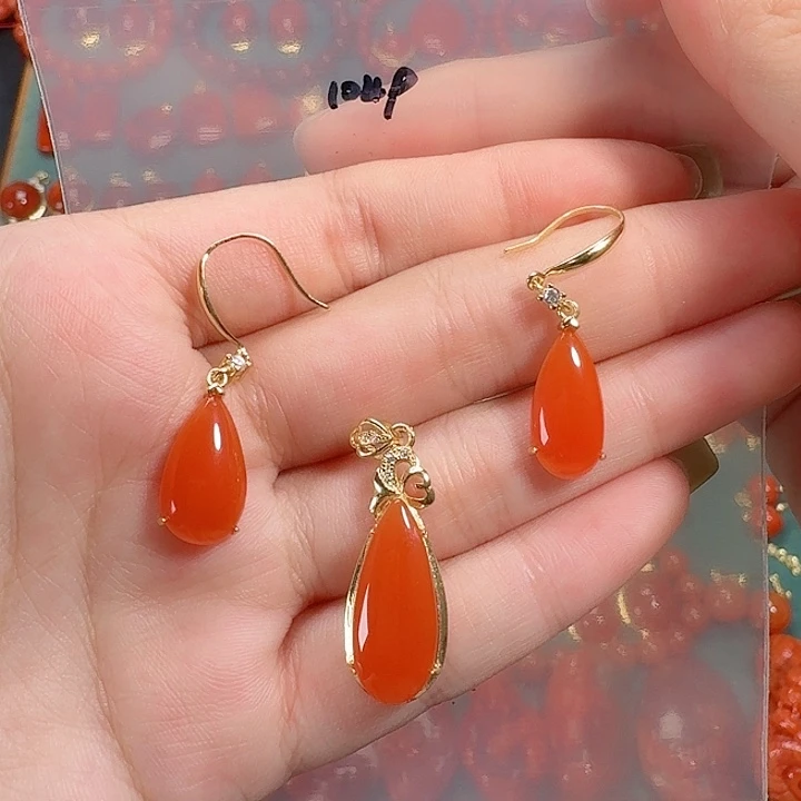 南红玛瑙银S925镶嵌一套