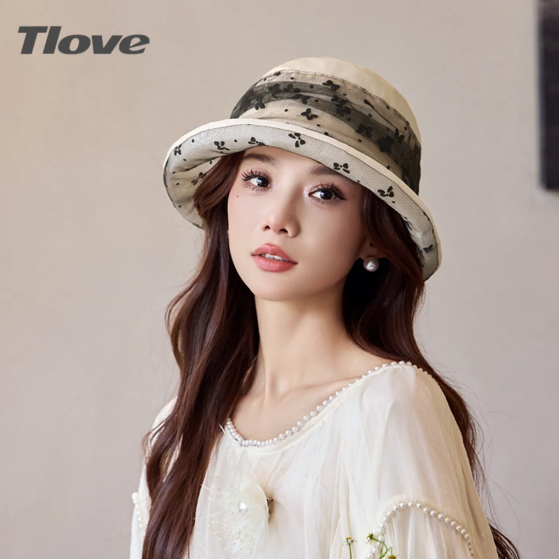 3928帽子女士夏天韩版薄透气渔夫帽可折叠时尚桑蚕丝遮阳帽凉帽