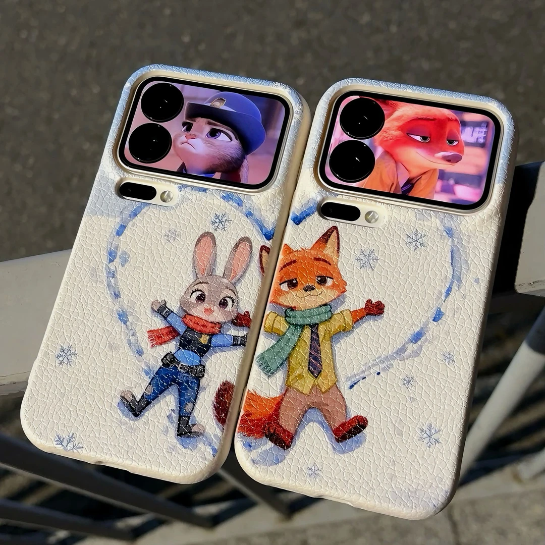 爱心雪地尼克朱迪适用苹果1716皮纹手机壳华为vivoppo小米15情侣