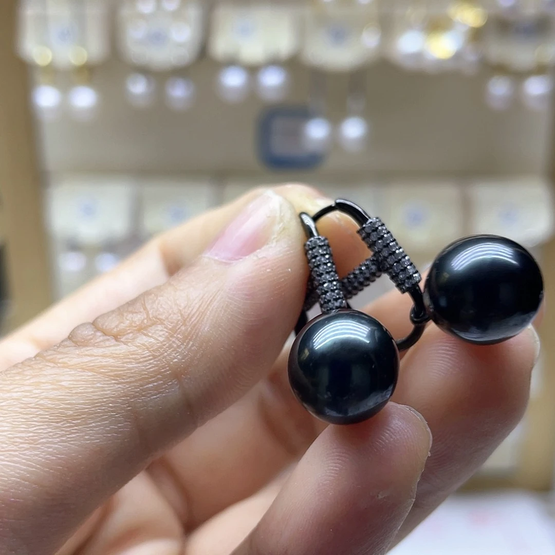 银S925镶嵌海水珍珠耳饰