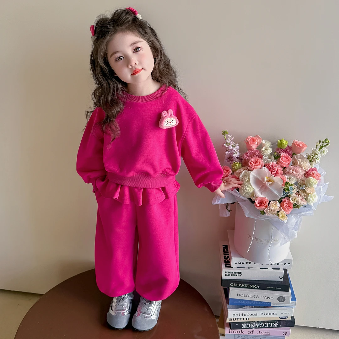 女童套装春秋季2025新款可爱超萌儿童衣服休闲纯色卫衣卫裤两件套