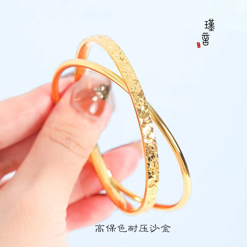 铁合金硅胶手镯 碎冰冰双环手镯时尚网红同款碎冰纹百搭双圈手环