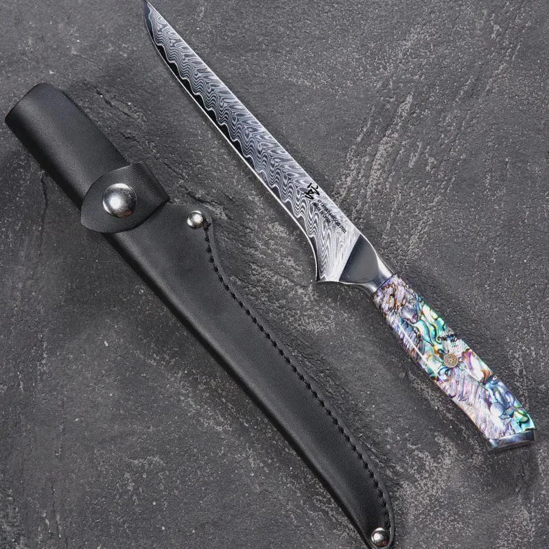 [宫]大马士革钢高档剔骨鲍鱼壳树脂10CR15MOV家用水果刀