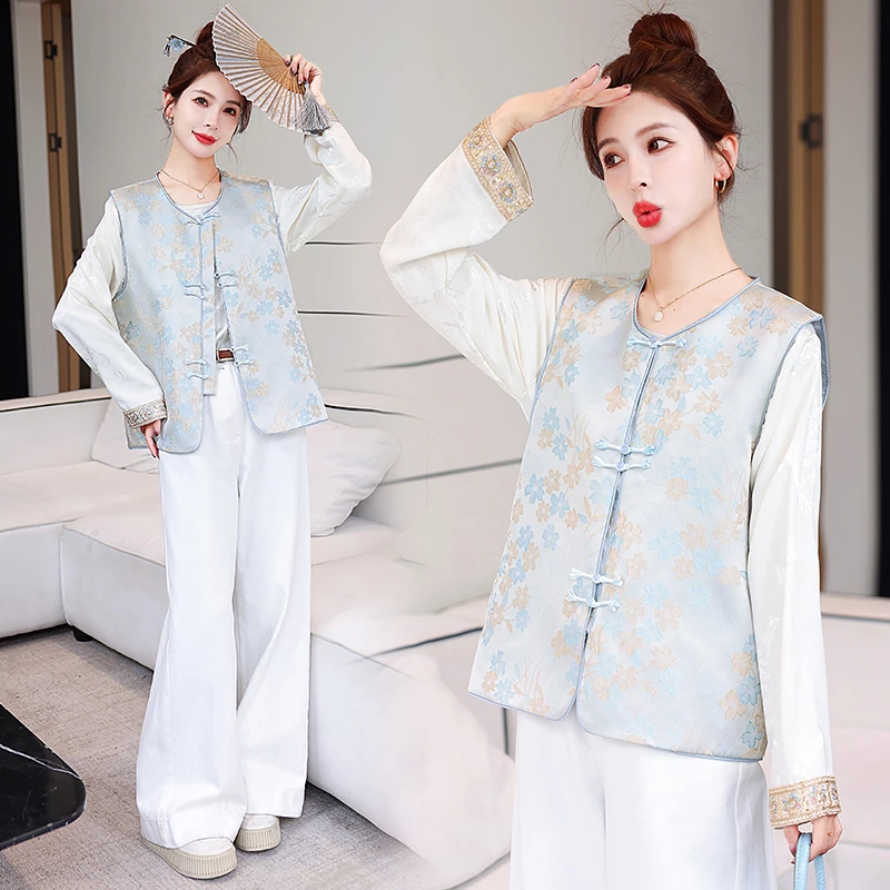 新中式春秋休闲提花宽松马甲2025早秋新款气国风妈妈装复古马夹