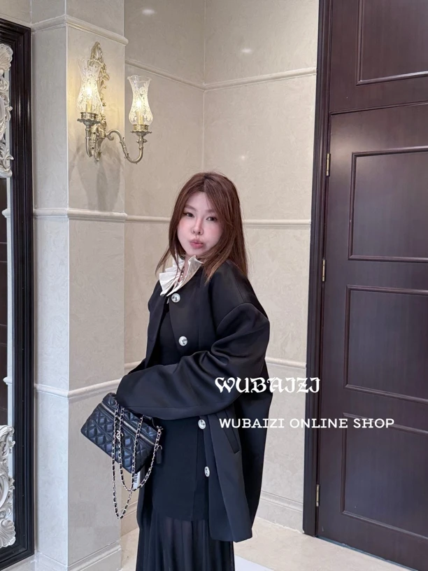 WUBAIZI 可拆卸娃娃领单排扣风衣外套女宽松上衣