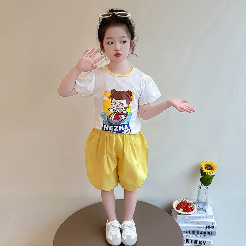 女童夏装套装2025新款哪吒衣服短袖洋气儿童T恤短裤两件套童装潮5