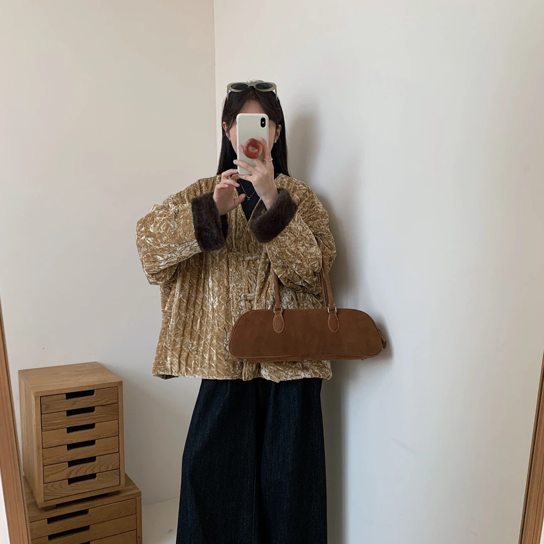 新款韩版丝绒面料白鸭绒羽绒服女宽松短款8608