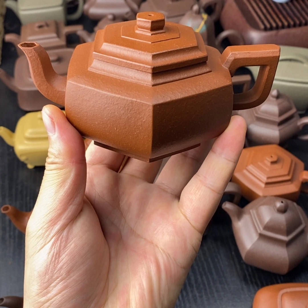紫砂茶壶红泥六方雪华200cc封釉