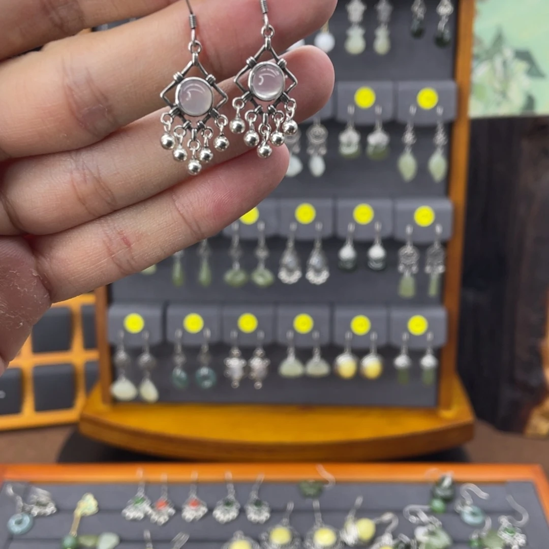 玛瑙/玉髓耳钉银S925镶嵌