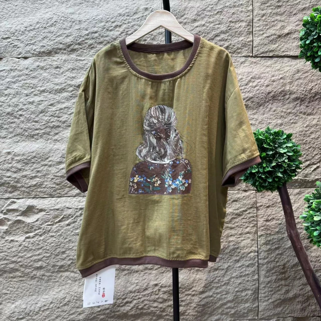 12286新款夏季文艺复古气质简约百搭短袖T恤