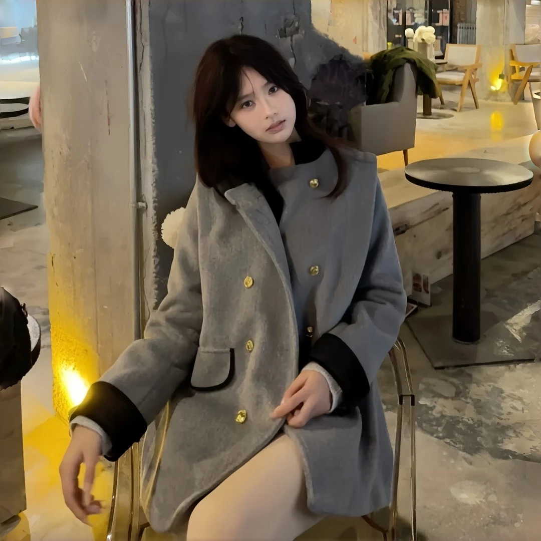 小香风毛呢外套女2025秋冬新款韩系千金风气质立领宽松中长款大衣