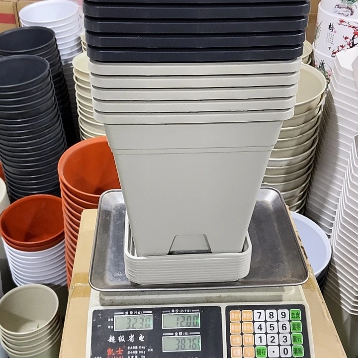 塑料方盆口23高25混色带拖10个