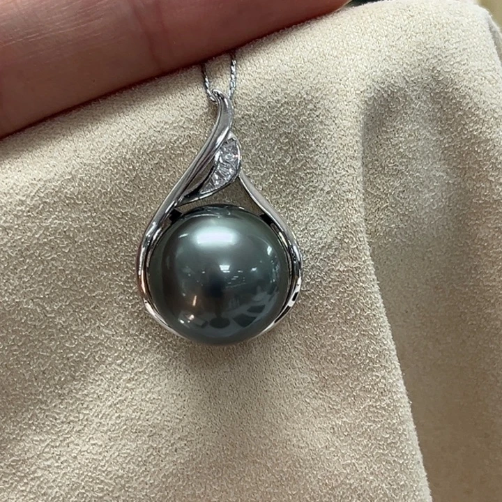 颈饰银S925镶嵌海水珍珠大溪地 14-15mm 5号