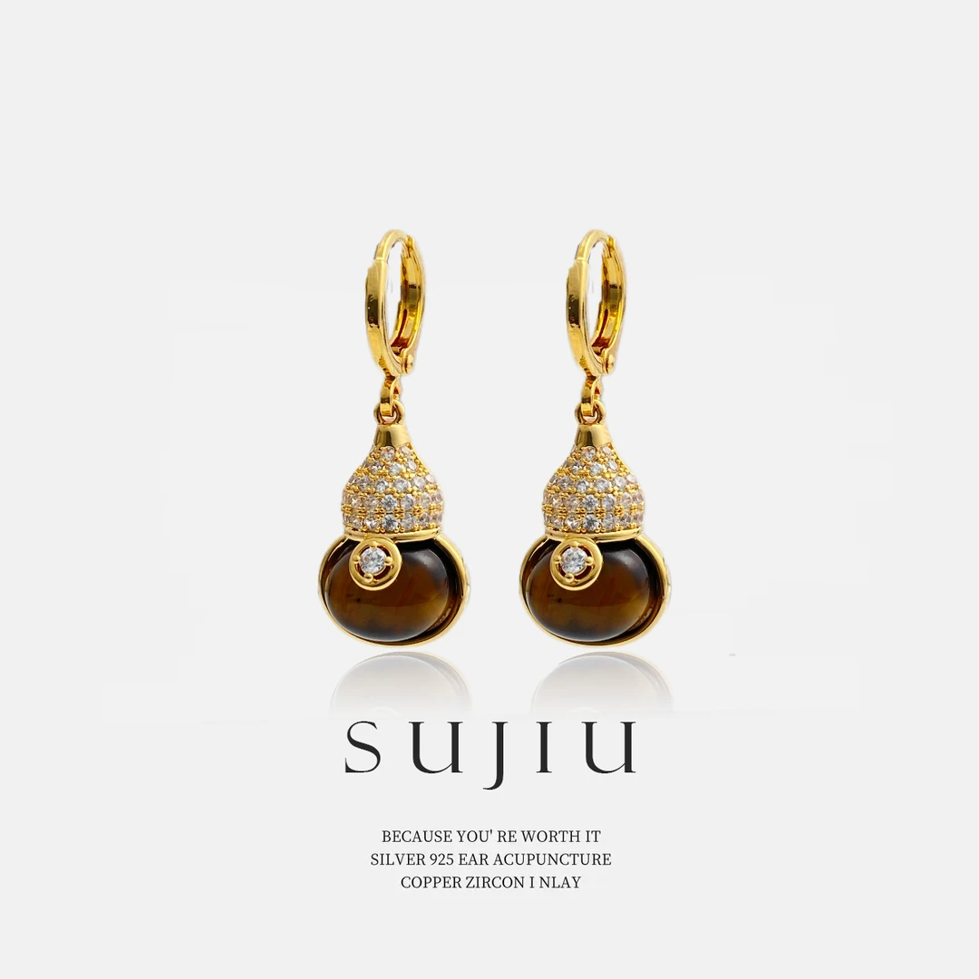 铜合金耳饰 SUJIU 925银针【江山葫芦】气质手工耳钉耳环耳坠7222