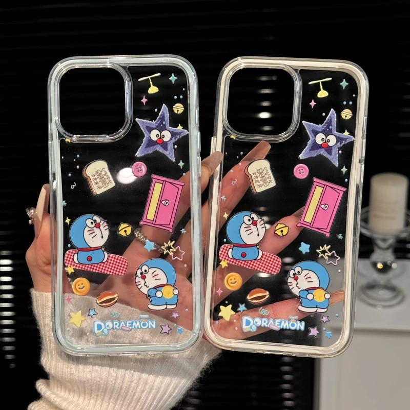 适用苹果16promax手机壳iPhone15三合一炫彩可爱华为p拼贴多啦a梦