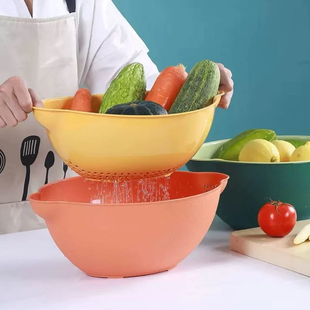 新款塑料沥水篮厨房洗菜篮子双层旋转果盆收纳筐家用水果篮洗菜盆