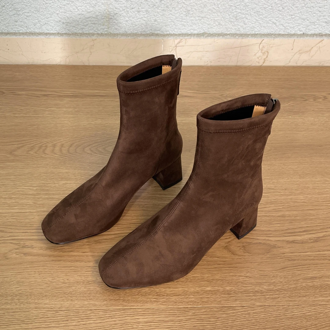 5.5cm 短筒靴瘦瘦靴磨砂绒秋冬季 韩版方头舒适百搭秋冬短靴