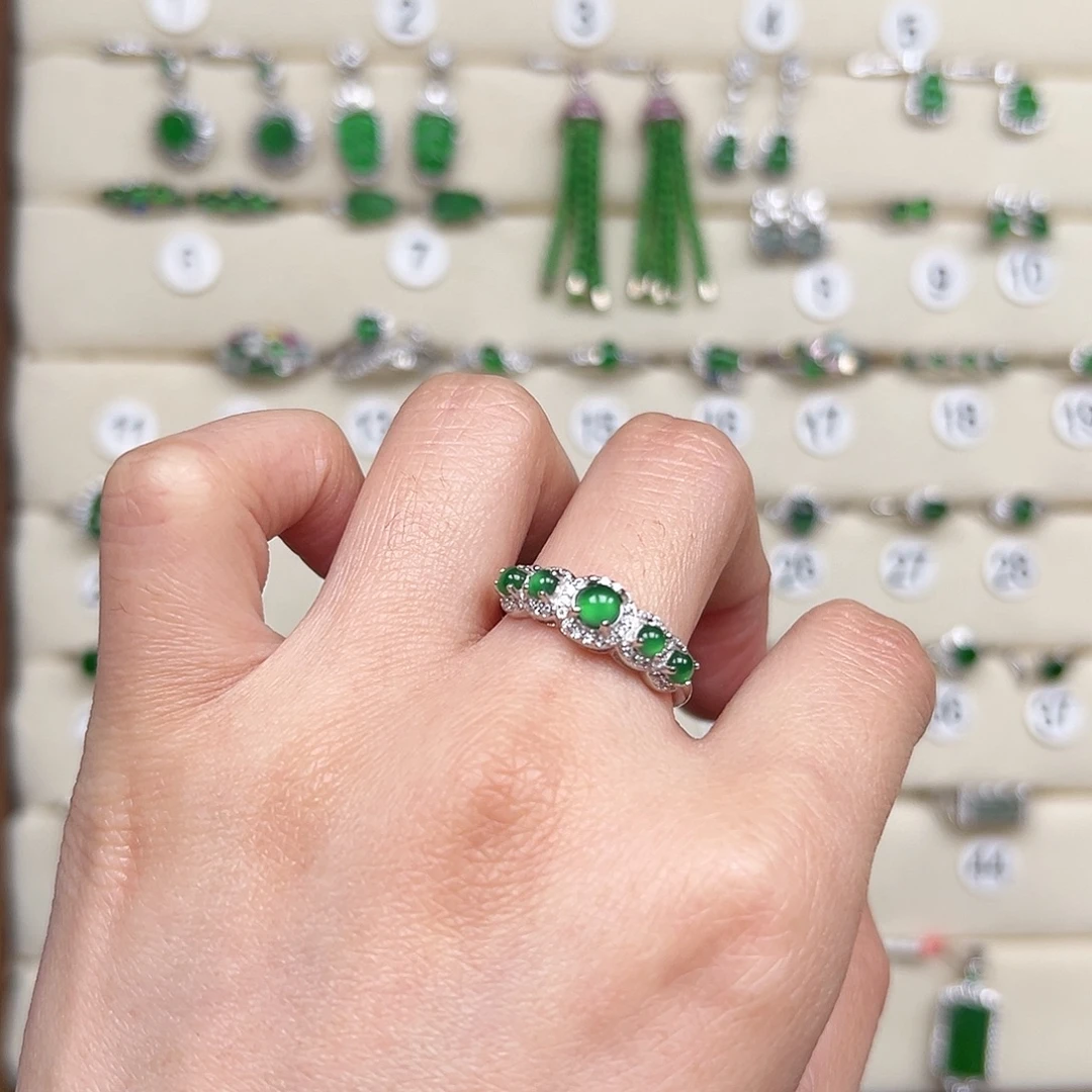 翡翠银S925镶嵌戒指天然