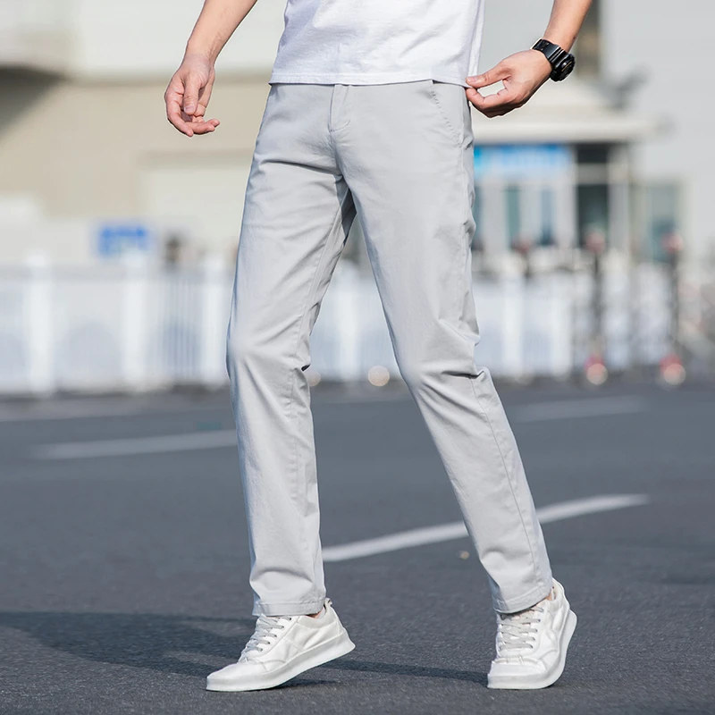 啄木鸟新款男士纯棉休闲裤宽松直筒韩版潮牌薄款工装弹力长裤子男