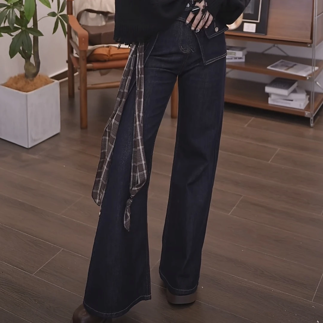 程子专属】秋季秋款复古牛仔裤辣妹风女时尚喇叭裤印染磨毛5019