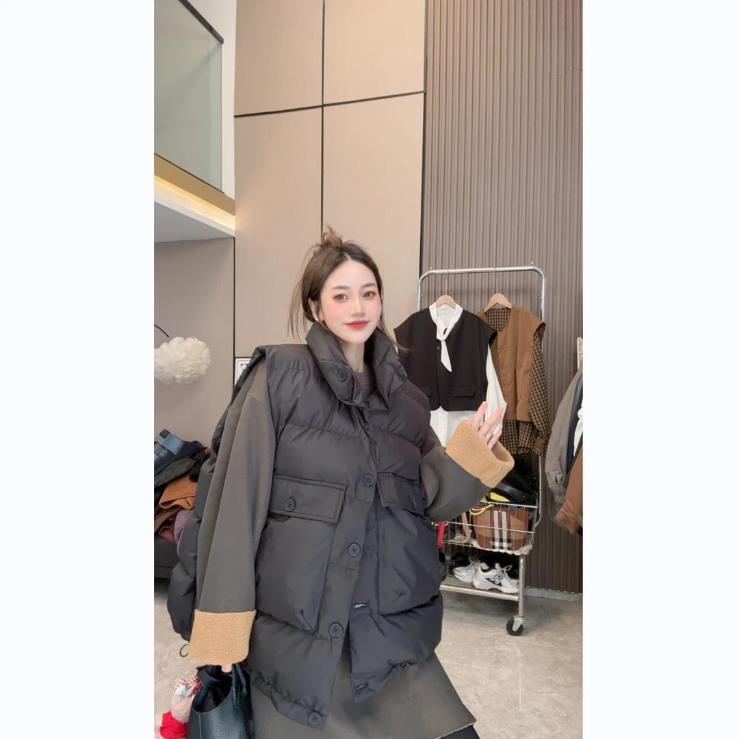 【锦上添花】秋冬上新~立领慵懒风双口袋宽松时尚休闲外穿马甲