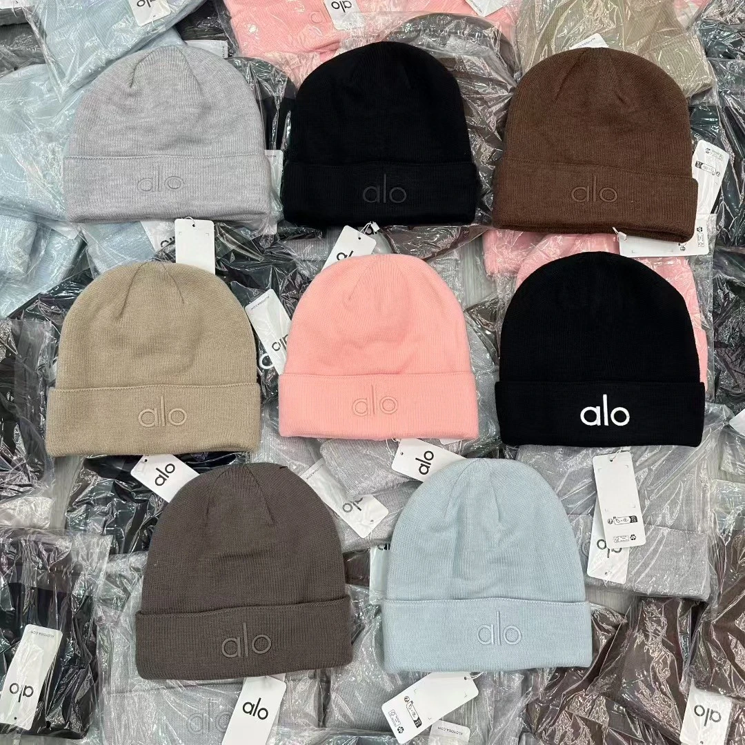 alo潮牌新款针织帽时尚百搭潮流刺绣毛线帽男女同款保暖护耳冷帽