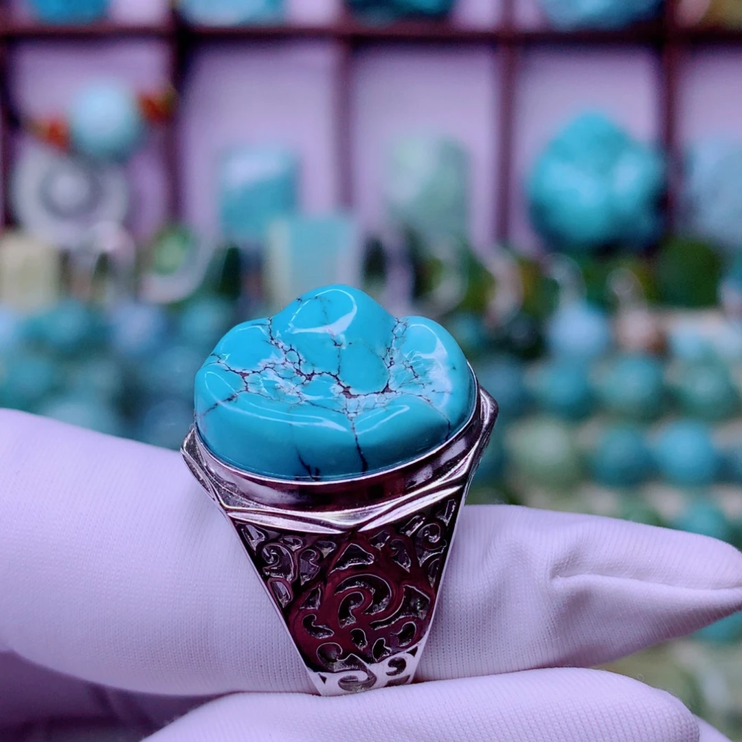 绿松石银S925镶嵌原矿绿松石