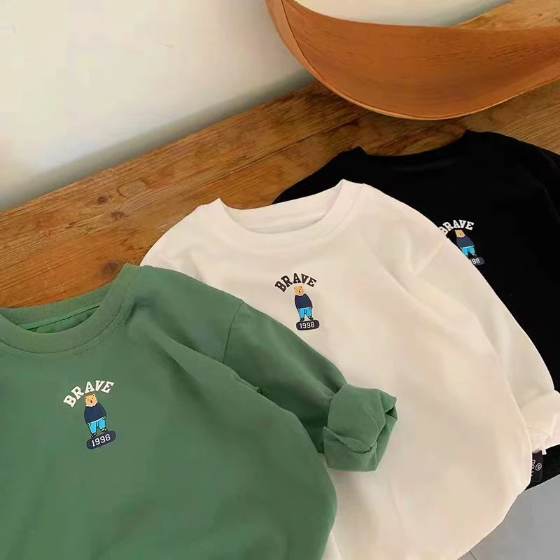 儿童2025春季新款韩系时髦卡通可爱简约长袖T恤(按身高拍)A4522