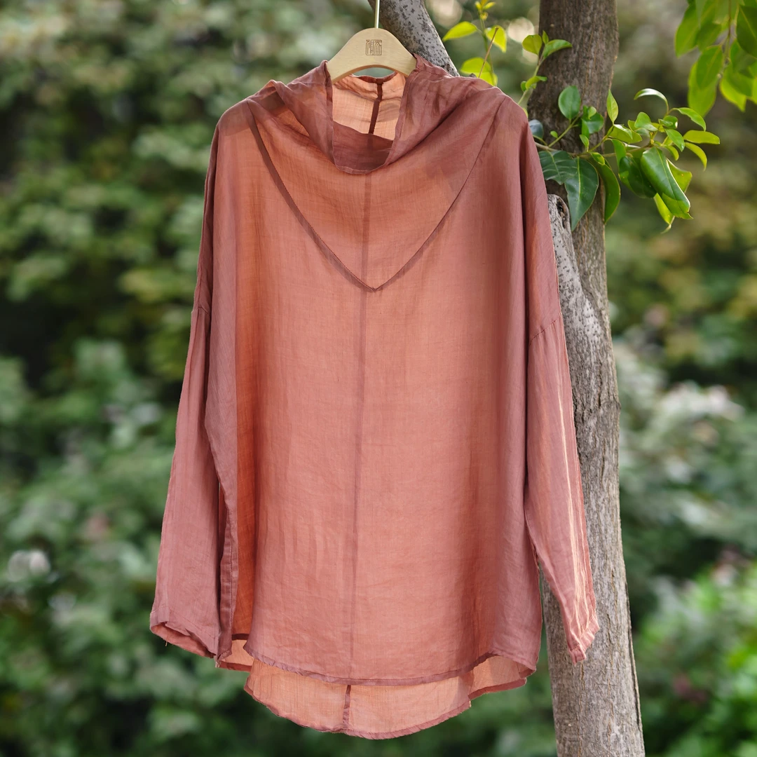 【和家2025新款女装】复古丝麻个性半高堆堆领宽松慵懒简约砂洗小衫