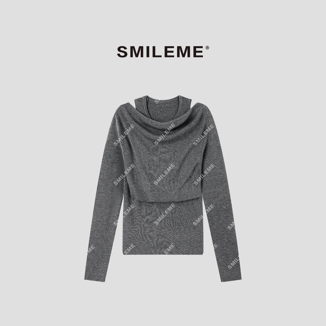 SMILEME【优雅信条】秋冬羊毛混纺设计堆堆领假两件毛衣MK12425411