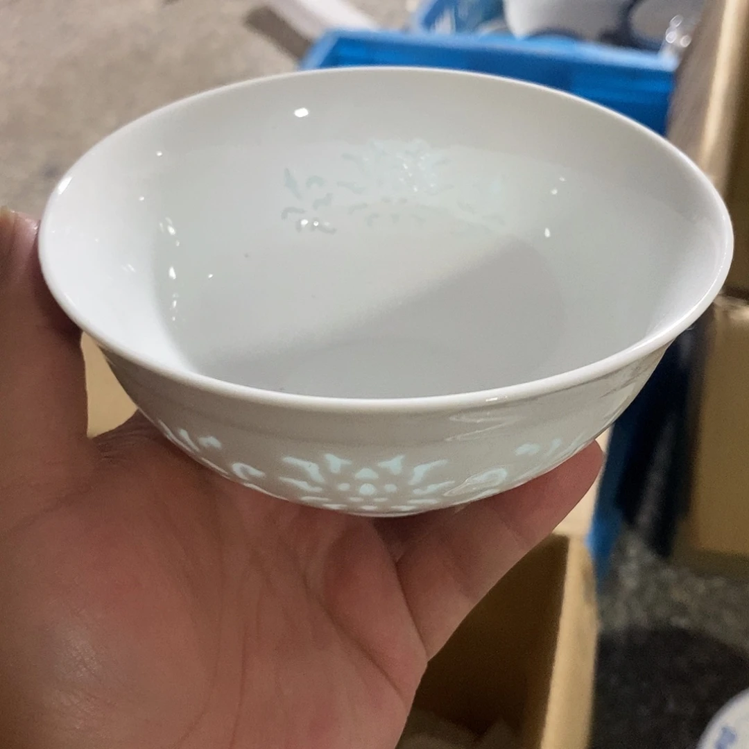陶摆件5寸高温玲珑瓷碗2支