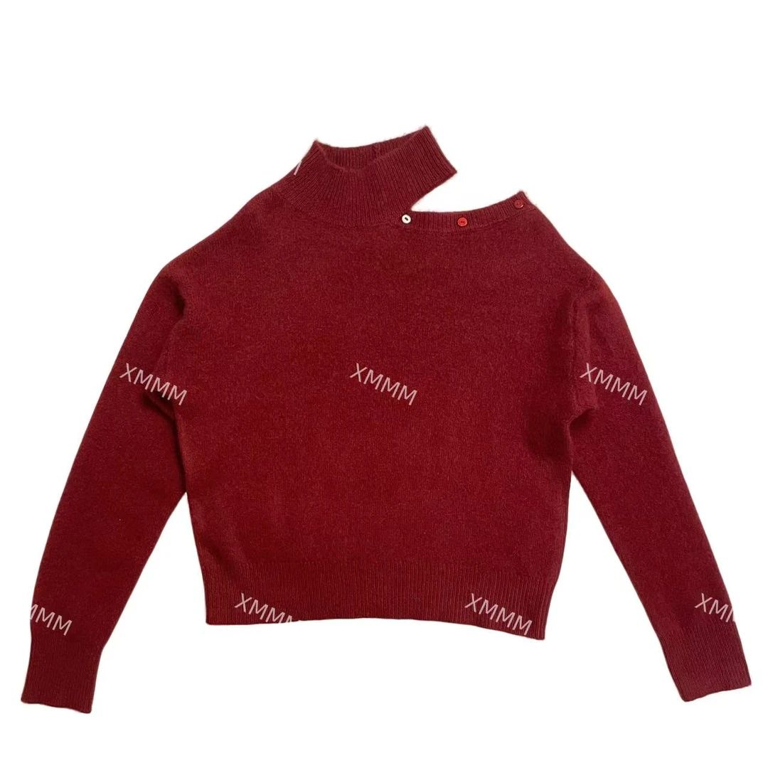 XMMM2025秋冬新款气质露肩半高领羊毛打底衫