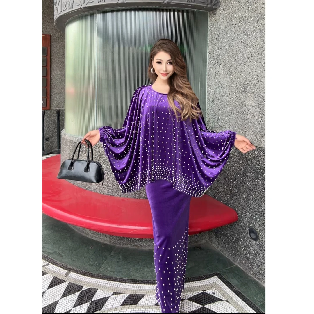 5887【古丽店铺包邮❤️】重工珍珠镶嵌两件套套装