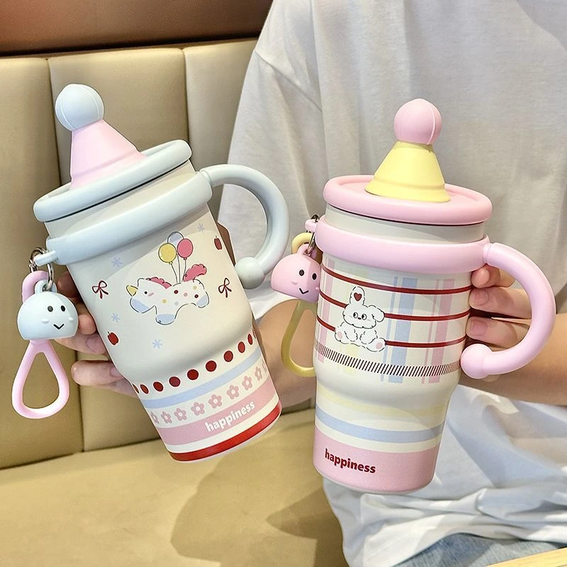 Kitty猫可爱保温杯女生高颜值带吸管水杯学生ins新款办公室简约xh