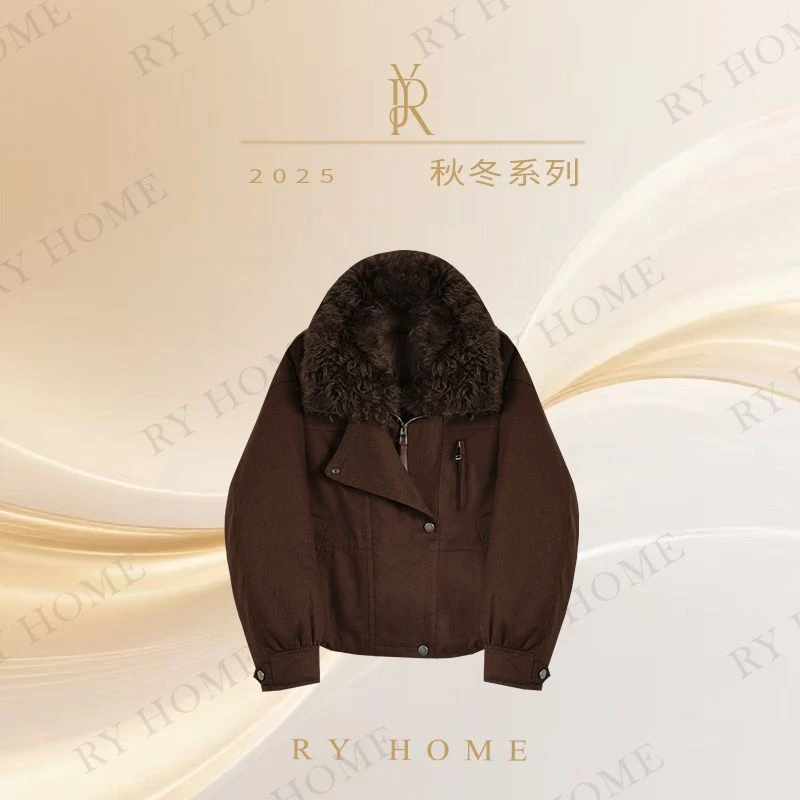 【容雨RYHOME】90白鹅绒羊毛翻领天丝棉短款鹅绒服254YF1394
